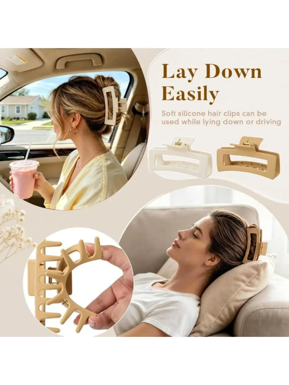 4Pcs Extra Large Silicone Cloud Soft Claw Clips for Thick Curly Hair - Jumbo